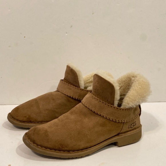 UGG McKay Chestnut Duedr Sheepskin Ankle Mini Boots Booties Sz 8 - Picture 2 of 10